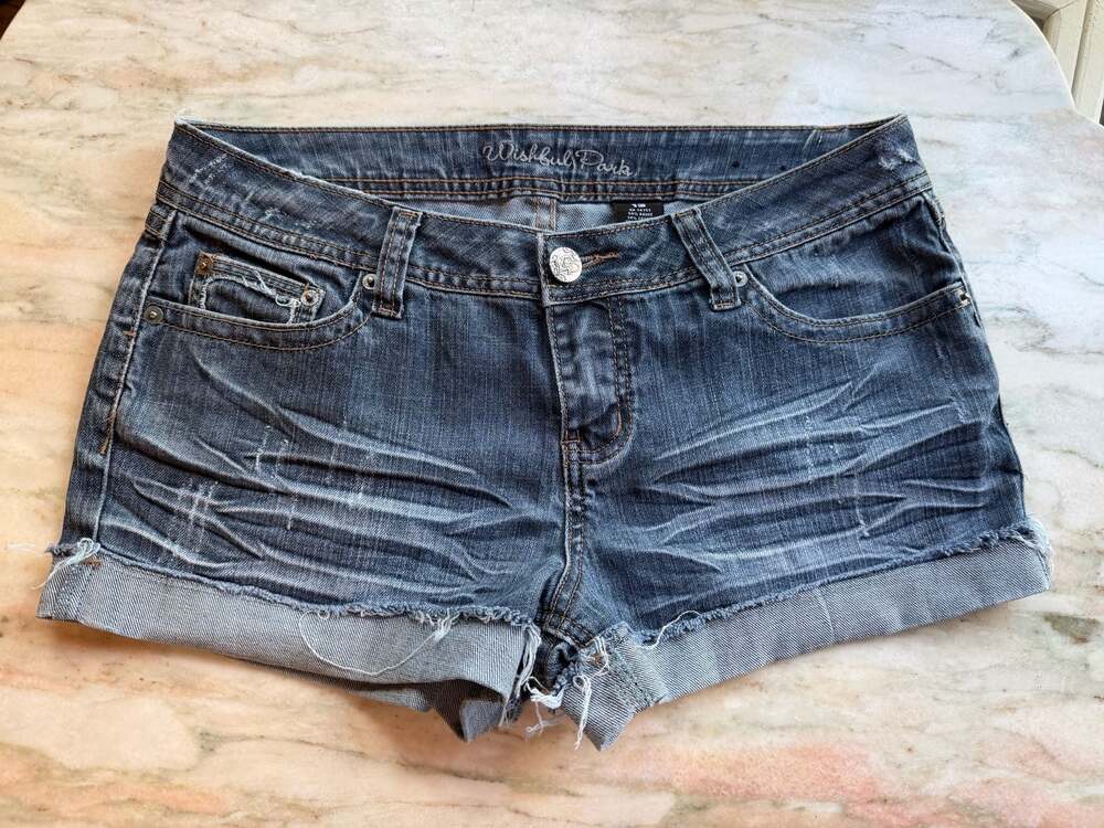 Wishful Park Women's Size 13 Dark Wash Distressed Cuffed Denim Shorts